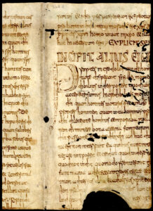 Vorkarolingisches Fragment Augustinus (Fragm. aus Hs 2099/686 4°). Das Fragment enthält zwei äußerst selten überlieferte Predigten des Augustinus, niedergeschrieben in vorkarolingischer Zeit. Entstehung: Luxeuil (?), 8. Jahrhundert. Herkunft: Frauenstift St. Irminen © Wissenschaftliche Bibliothek der Stadt Trier, Foto: Anja Runkel